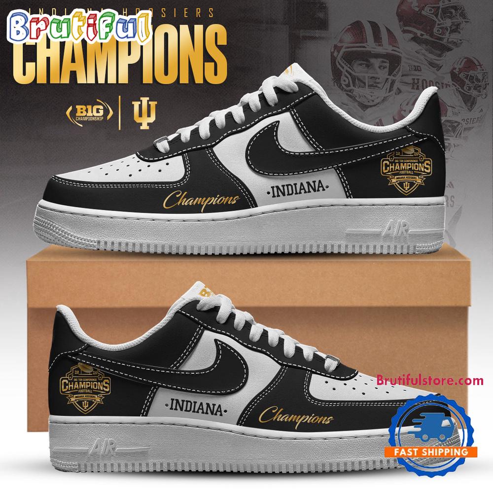 Indiana Hoosiers 2025 Big Ten Football Conference Champions Black White Air Force 1 Shoes Sneaker